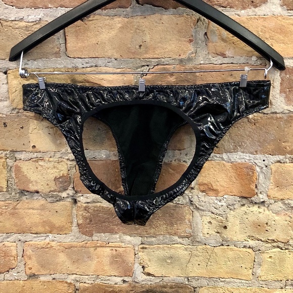 Men's New PVC Black Vinyl Backless Briefs Open Back Underwear - Picture 4 of 15